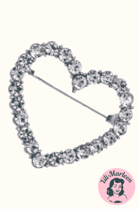 Broche - hjerte med glimtende sten, sølv